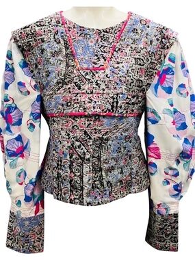 ISABEL MARANT BLUE MULTI FAXINALIA FLORAL PRINTED CROPPED TOP